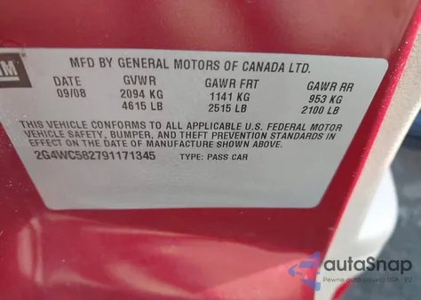 2009 Buick Lacrosse Cx from USA, damaged, VIN 2G4WC582791171345